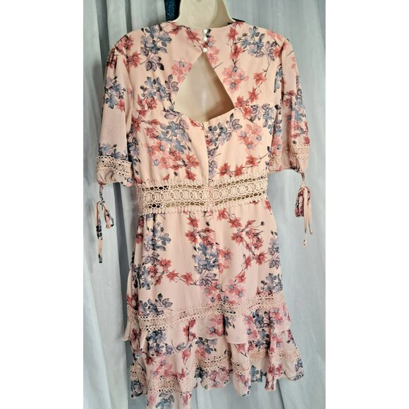 NWT Eilly Bazar Women's Short Sleeve Floral Slip Dress  Pink  L Crochet - Picture 3 of 11